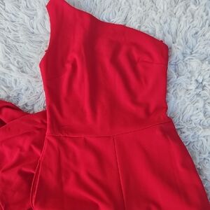 One Shoulder Red Jumpsuit Size Small Crystal Sky
